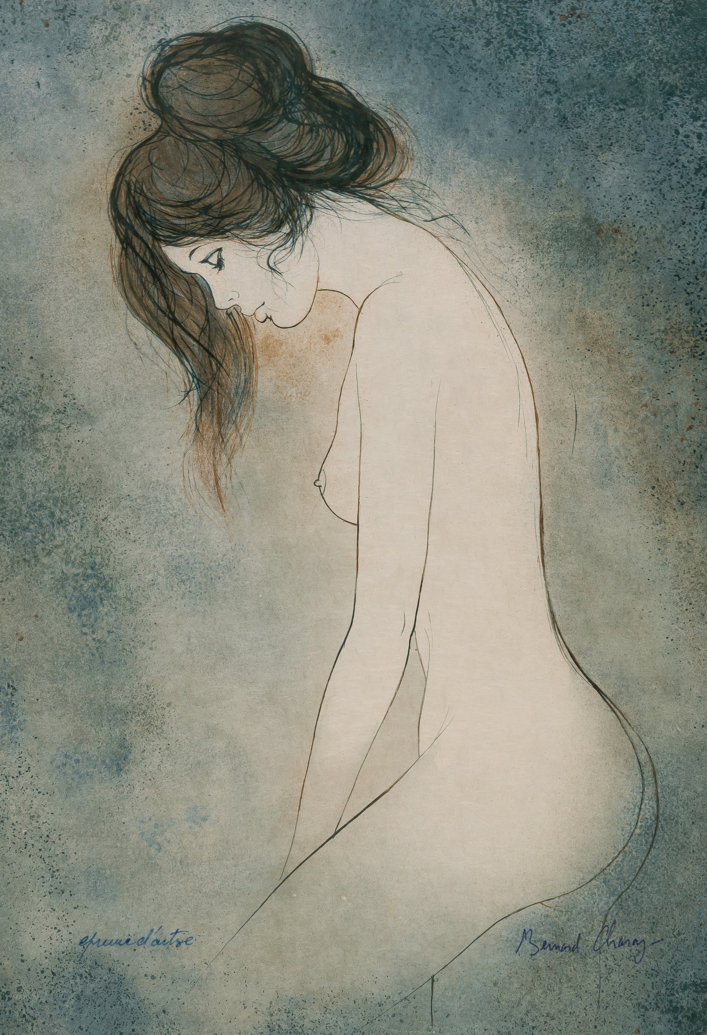 Bernard CHAROY : Dominique sur fond bleu - Lithographie originale signée