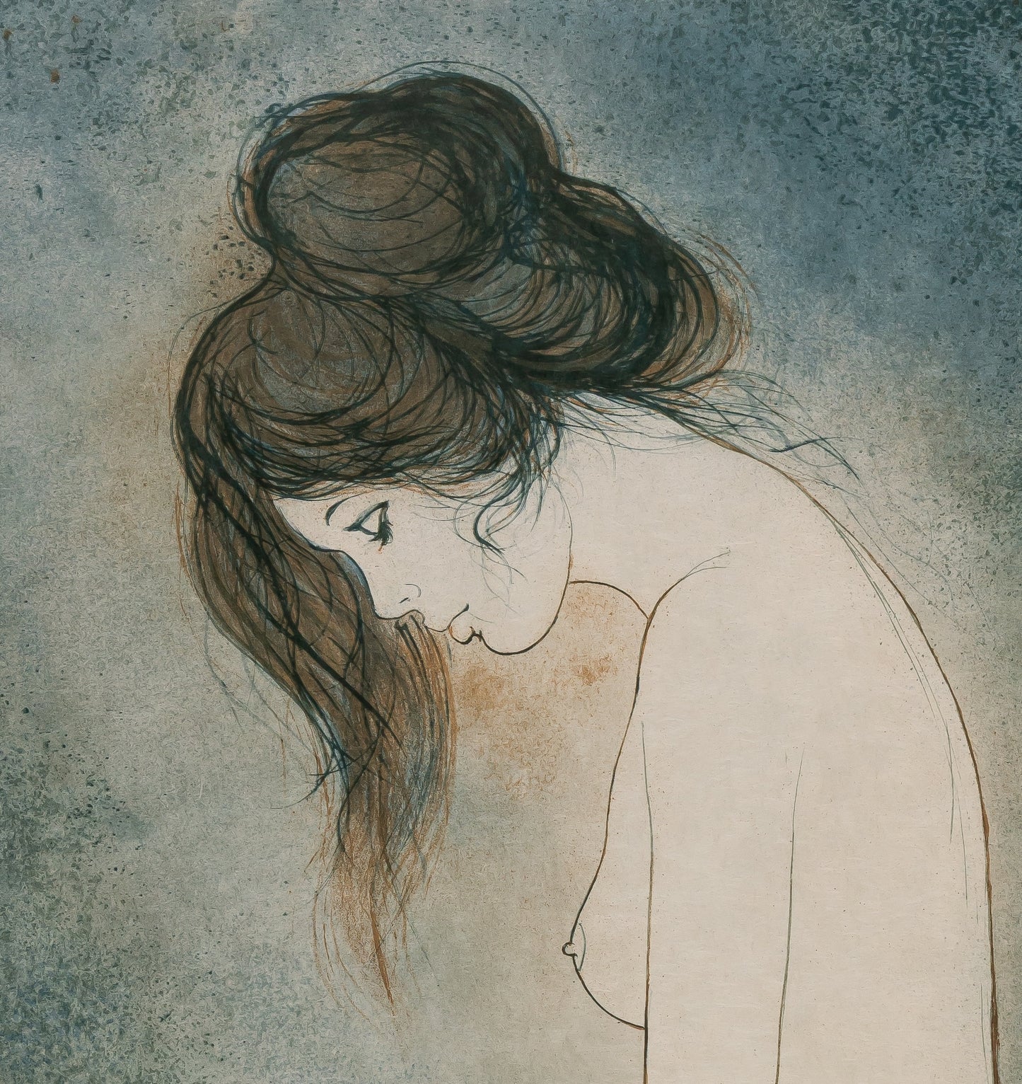 Bernard CHAROY : Dominique sur fond bleu - Lithographie originale signée