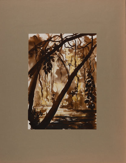 Jacques NOURY : Sous-bois en clair obscur - Aquarelle originale signée