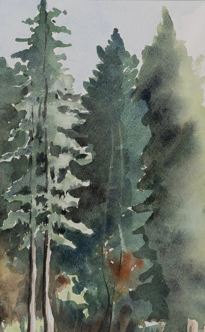 Jacques NOURY : Arbres au bord de la rivière - Aquarelle originale signée