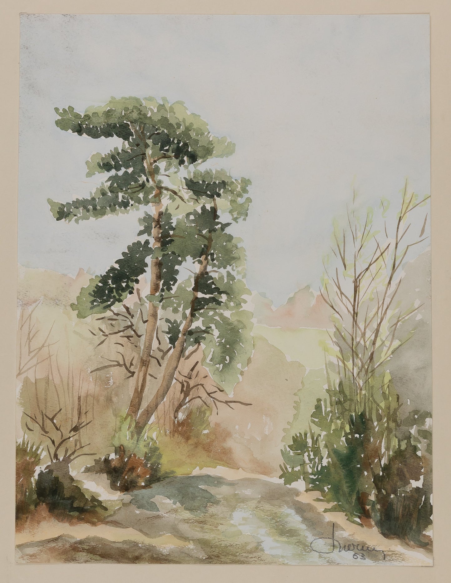 Jacques NOURY : Sur le chemin - Aquarelle originale signée