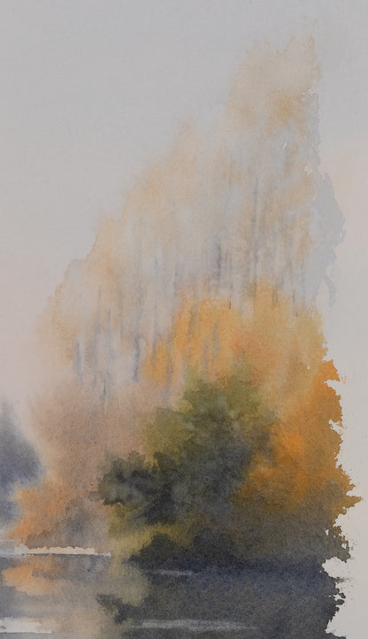 Jacques NOURY : Reflets au bord du lac - Aquarelle originale signée