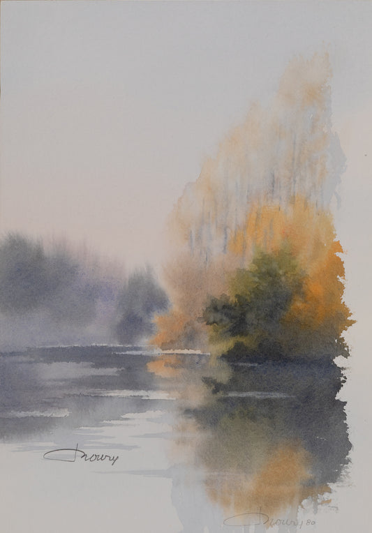 Jacques NOURY : Reflets au bord du lac - Aquarelle originale signée