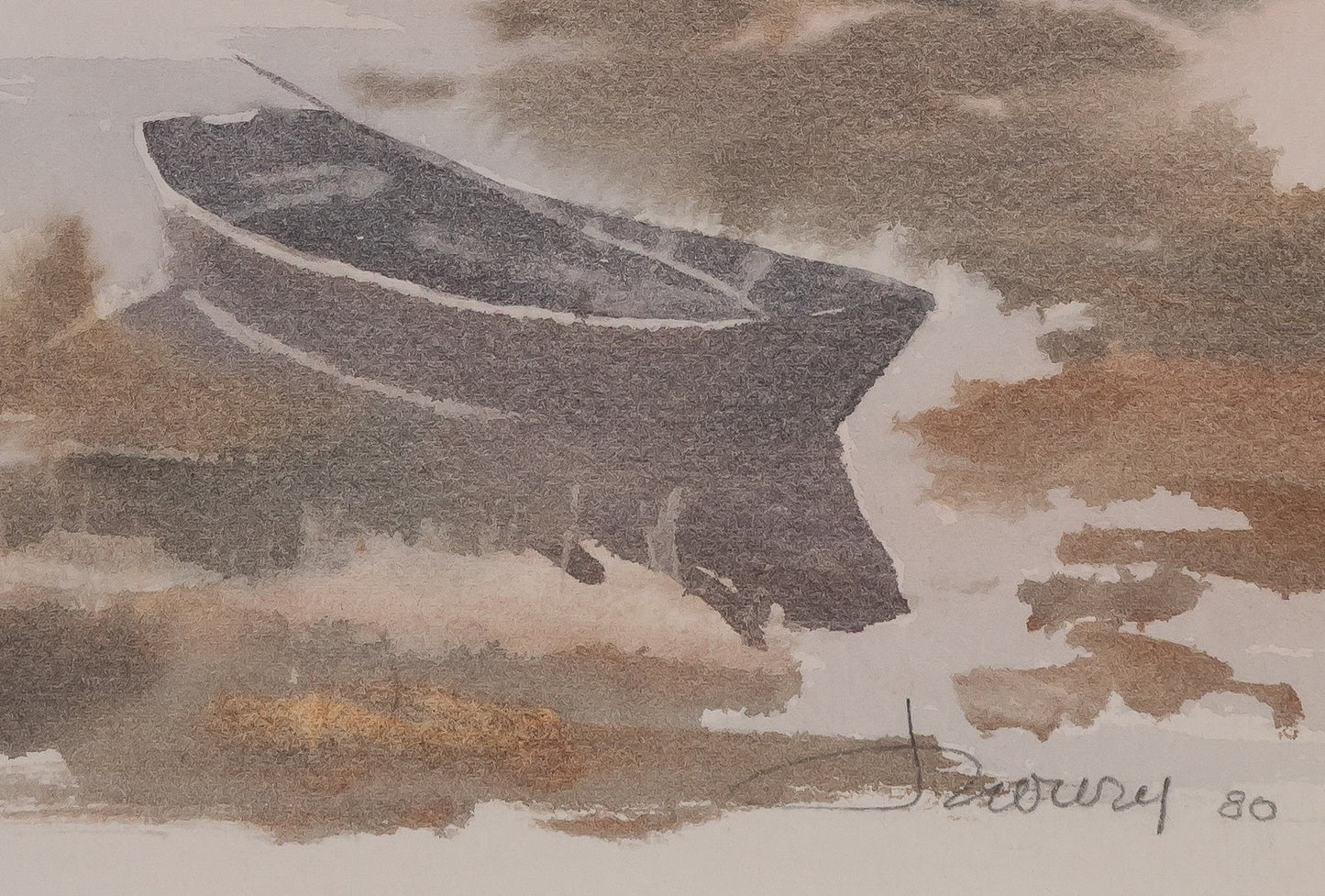 Jacques NOURY : La barque au bord du lac - Aquarelle originale signée
