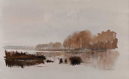 Jacques NOURY : Au bord du lac - Aquarelle signée