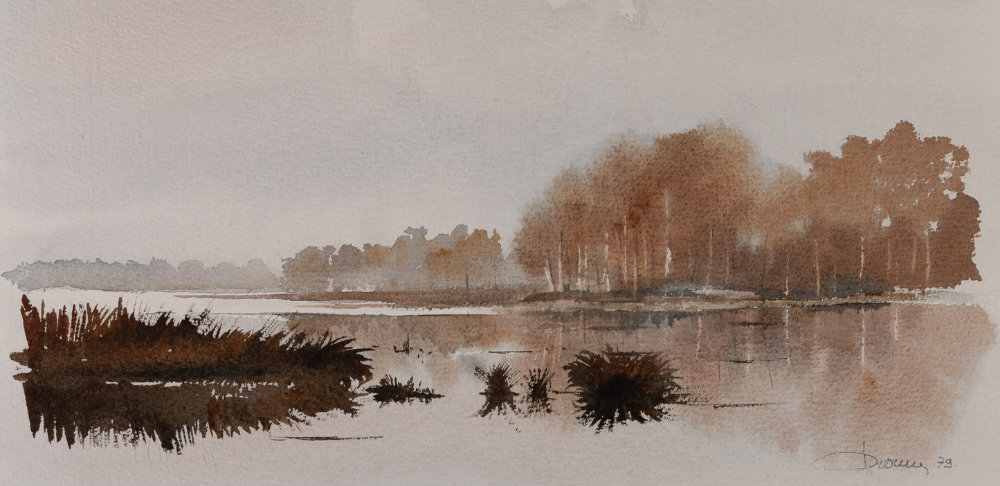 Jacques NOURY : Au bord du lac - Aquarelle signée