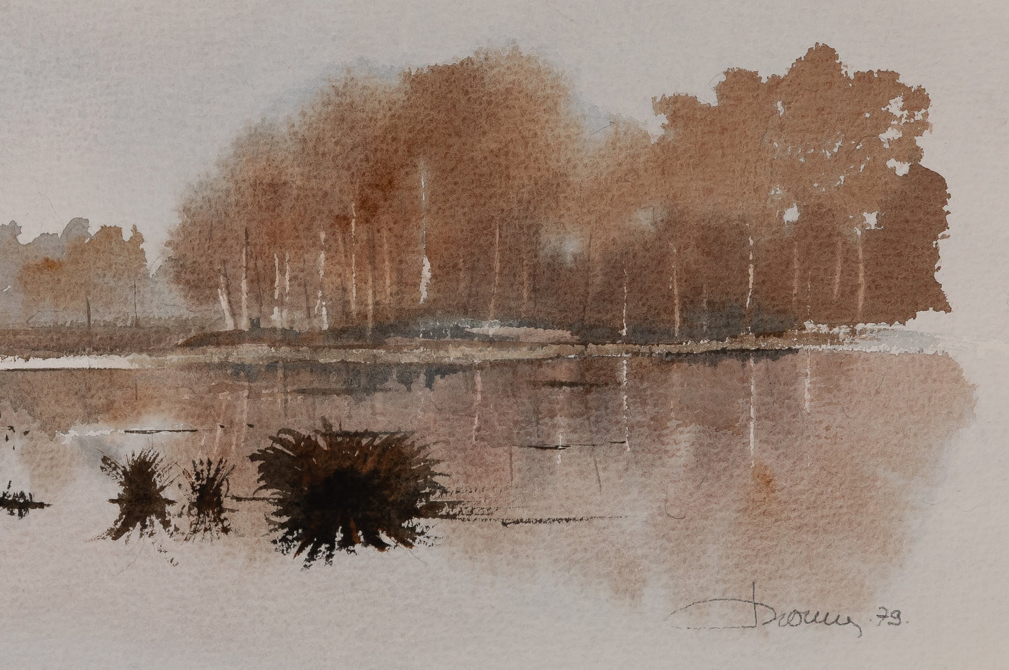 Jacques NOURY : Au bord du lac - Aquarelle signée