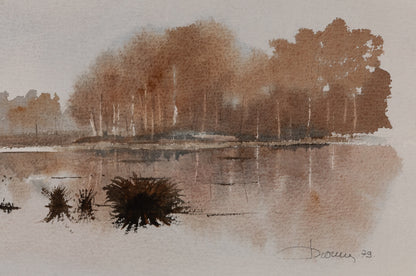 Jacques NOURY : Au bord du lac - Aquarelle signée