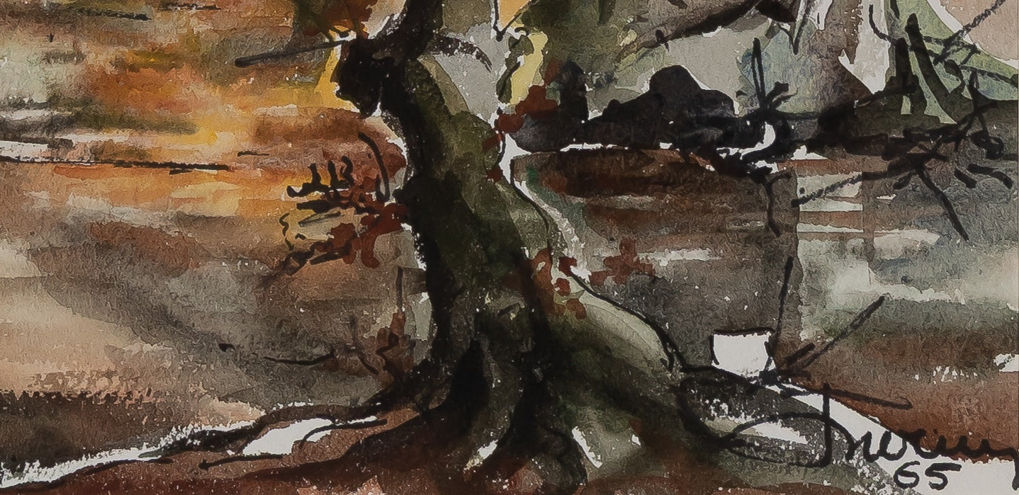 Jacques NOURY : Reflets d'arbres - Aquarelle originale signée