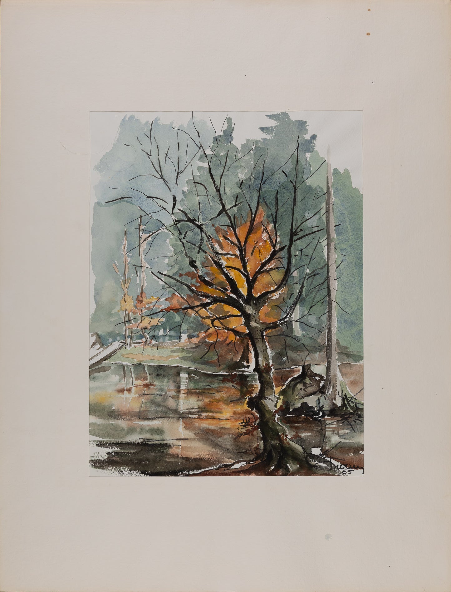 Jacques NOURY : Reflets d'arbres - Aquarelle originale signée