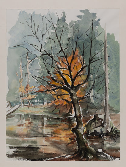 Jacques NOURY : Reflets d'arbres - Aquarelle originale signée