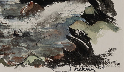 Jacques NOURY : Cours d'eau en forêt - Aquarelle originale signée