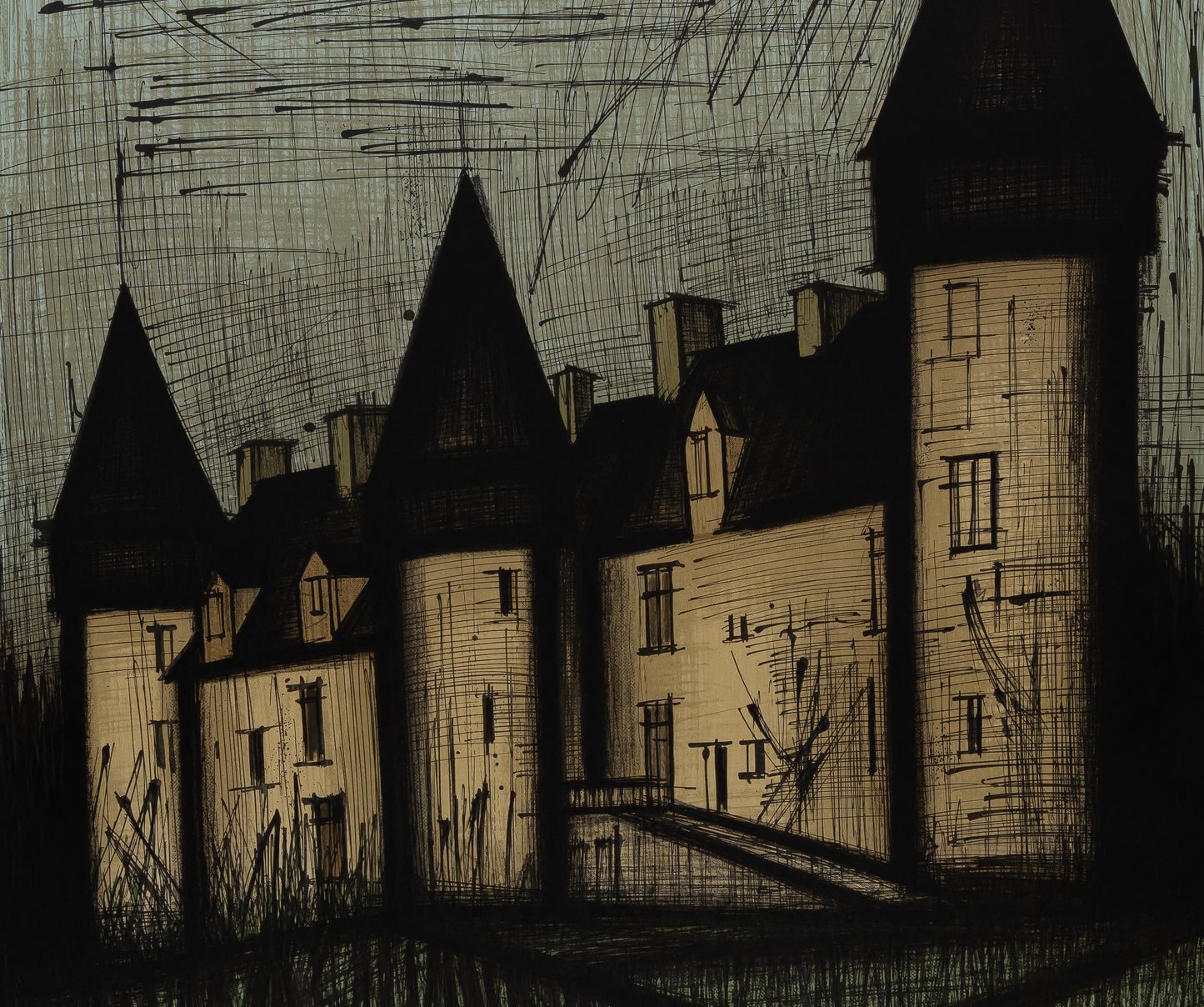 Bernard BUFFET : Château de Culan - Lithographie originale signée