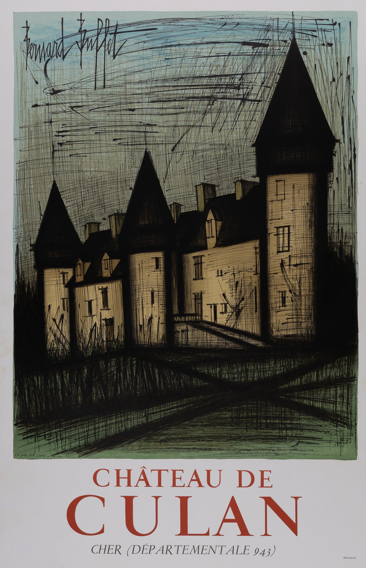 Bernard BUFFET : Château de Culan - Lithographie originale signée