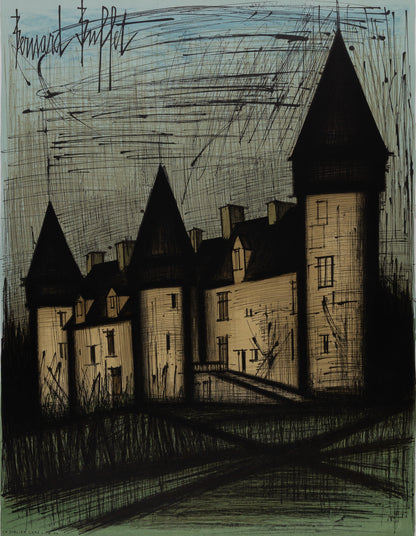 Bernard BUFFET : Château de Culan - Lithographie originale signée