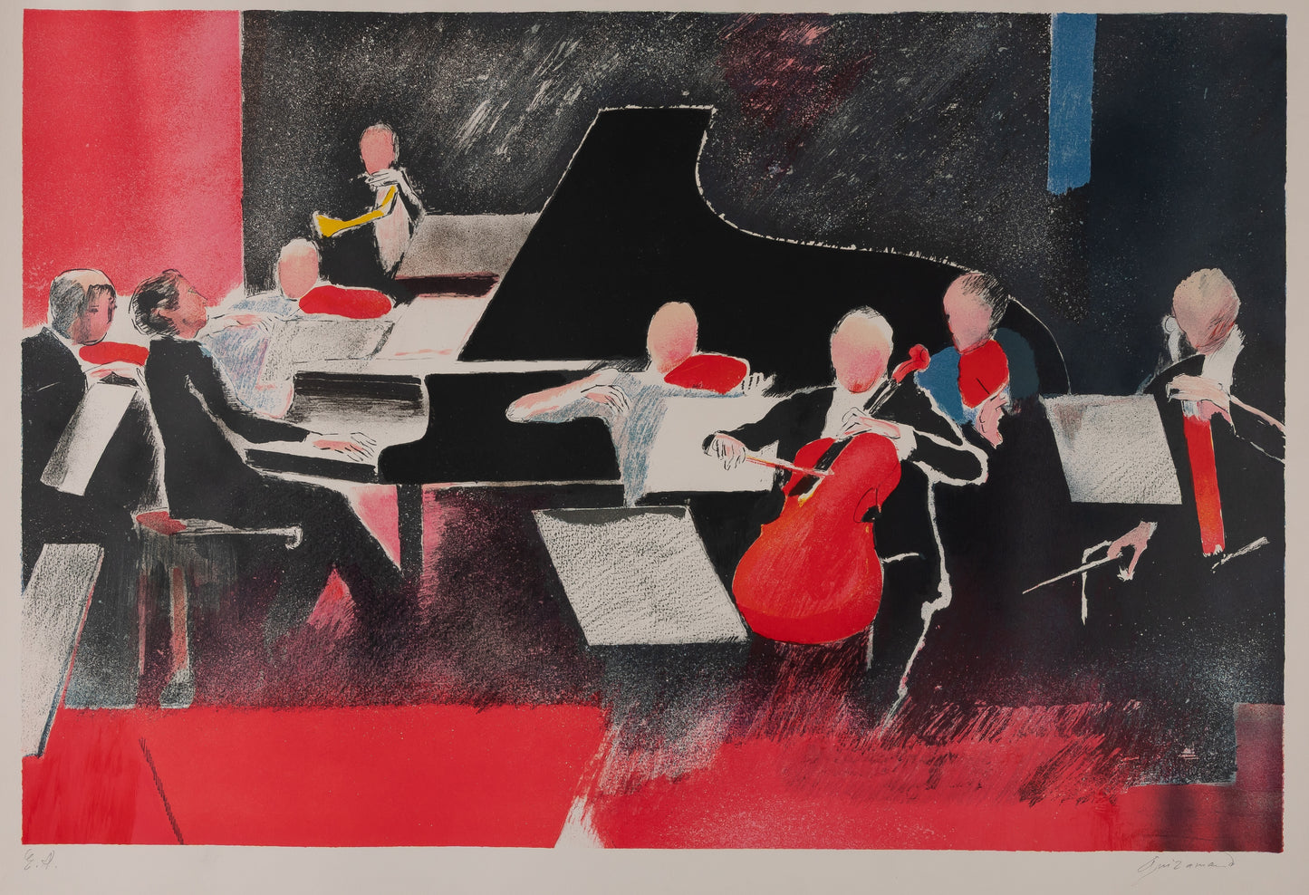 Paul GUIRAMAND : L'orchestre - Lithographie originale signée