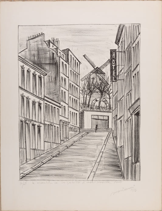 Angelo MOZZICONACCI : Le moulin de la Galette à Montmartre - Lithographie originale signée