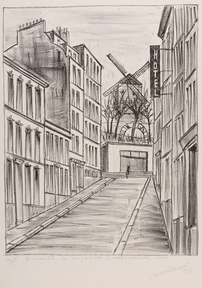 Angelo MOZZICONACCI : Le moulin de la Galette à Montmartre - Lithographie originale signée