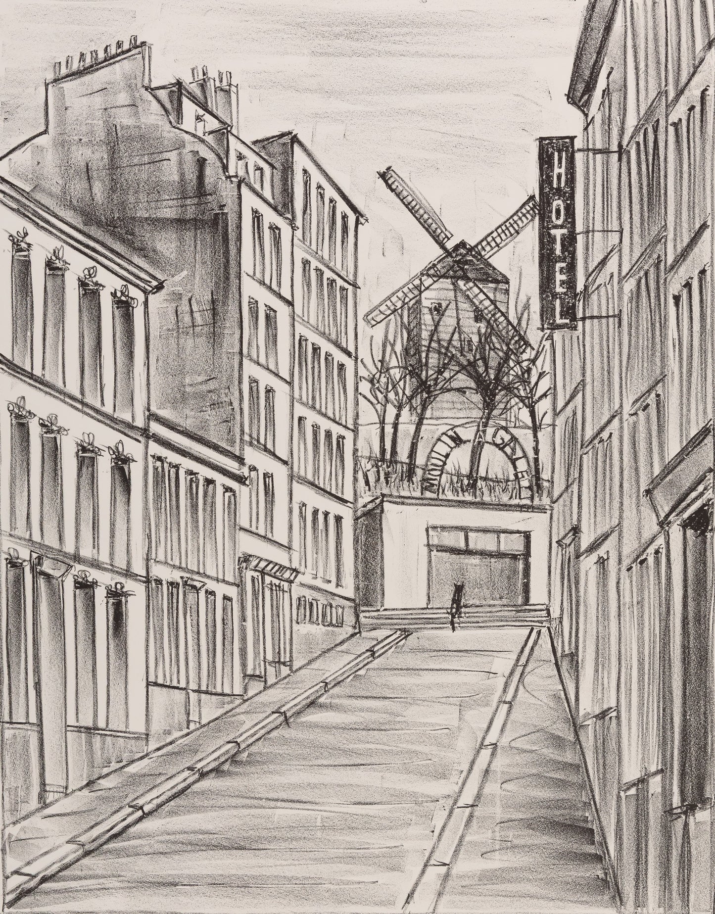 Angelo MOZZICONACCI : Le moulin de la Galette à Montmartre - Lithographie originale signée