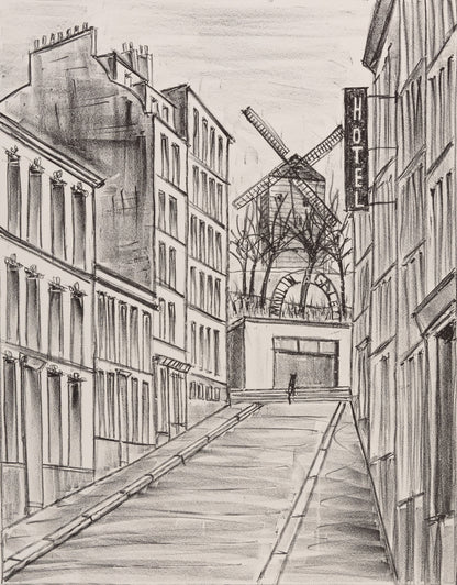 Angelo MOZZICONACCI : Le moulin de la Galette à Montmartre - Lithographie originale signée