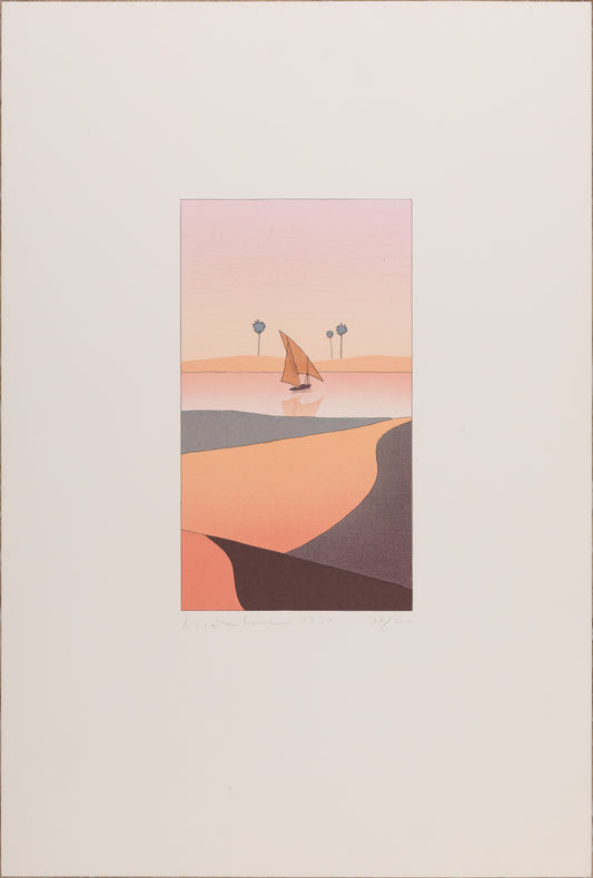 Yan NASCIMBENE : Paysage rose - Lithographie originale signée