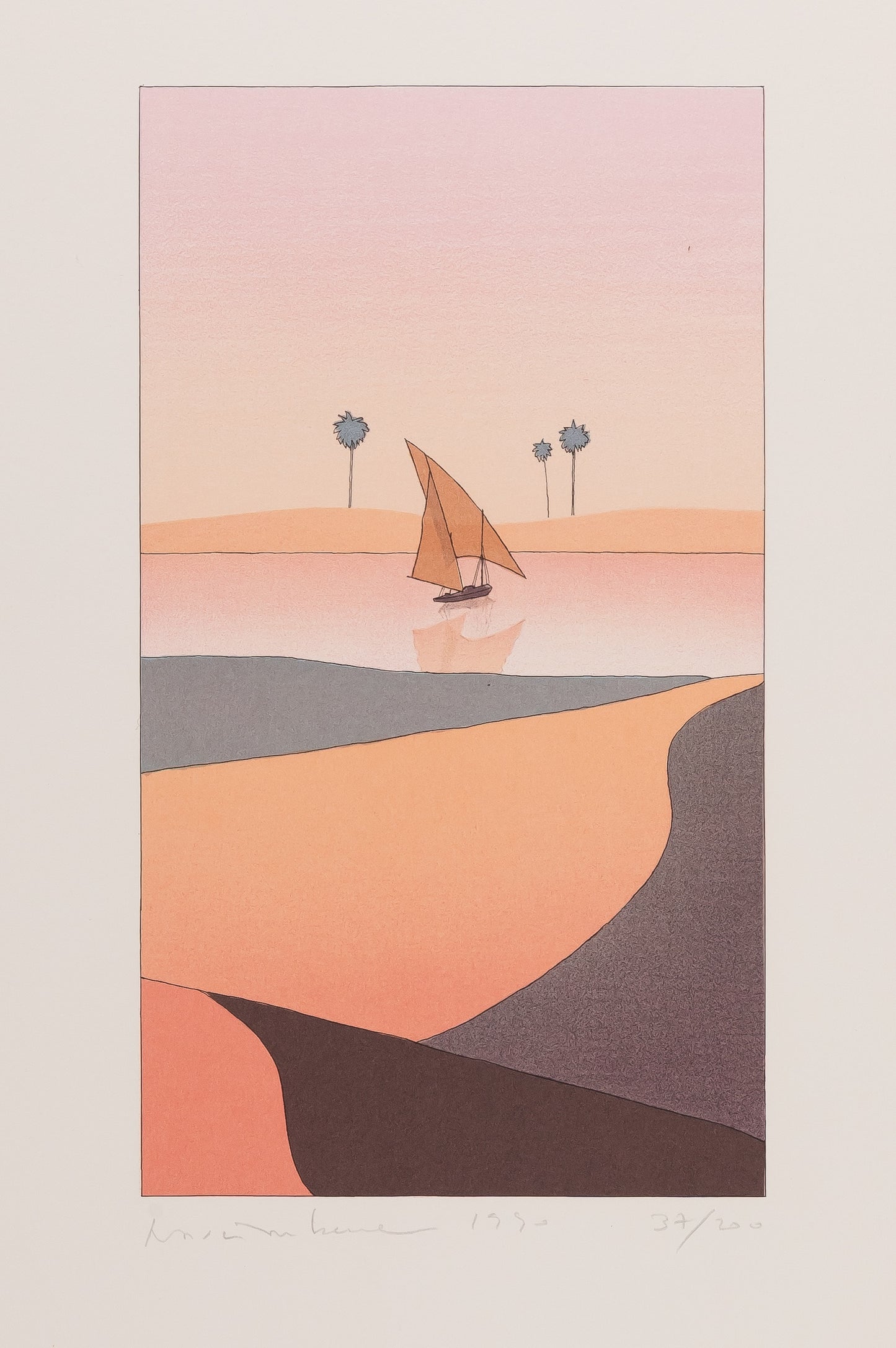 Yan NASCIMBENE : Paysage rose - Lithographie originale signée