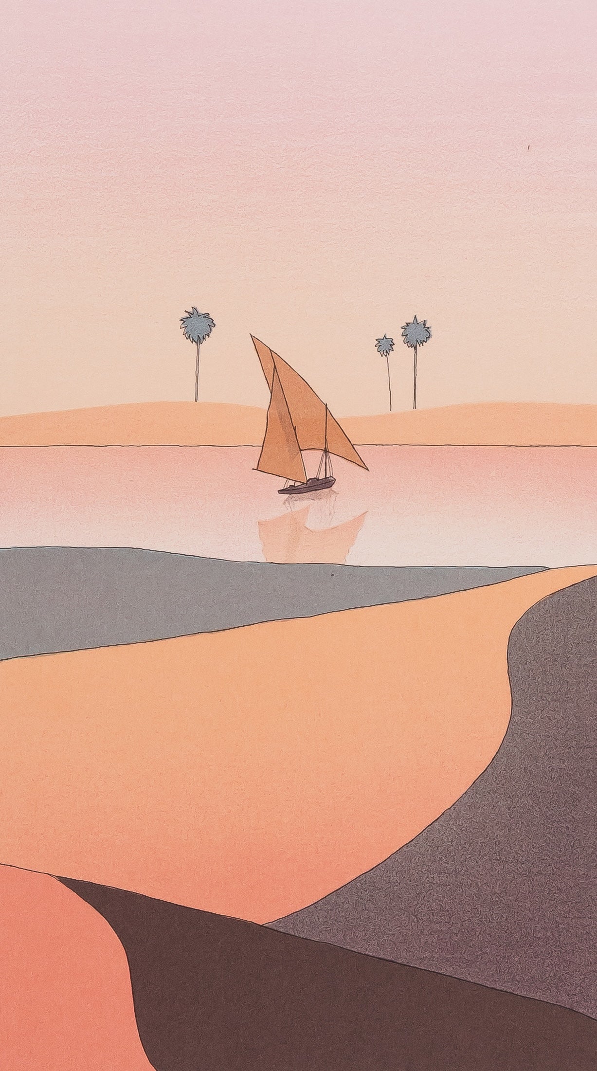 Yan NASCIMBENE : Paysage rose - Lithographie originale signée