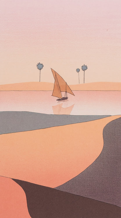 Yan NASCIMBENE : Paysage rose - Lithographie originale signée