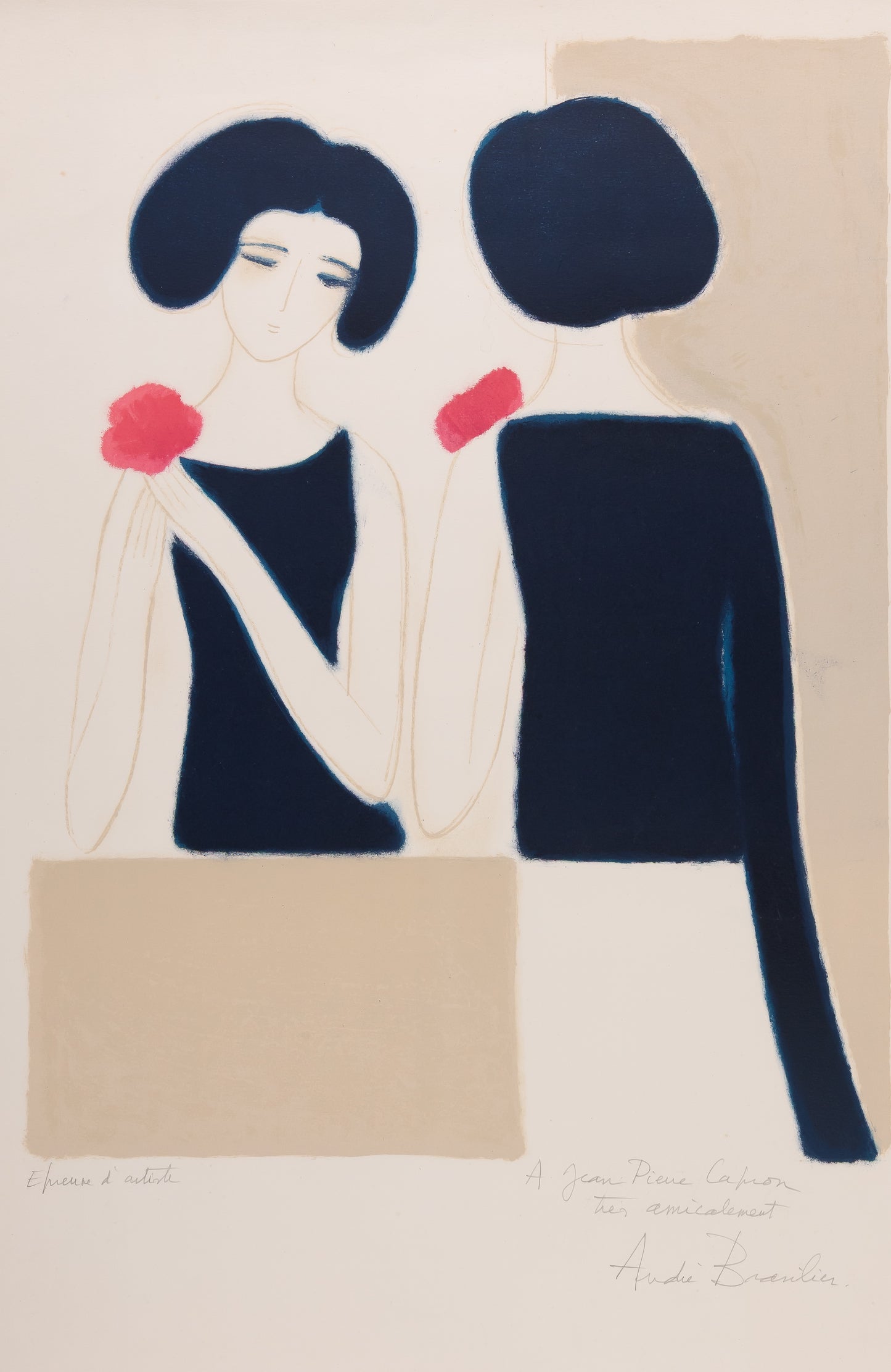 André BRASILIER : Jeune femme au miroir - Lithographie originale signée et dédicacée