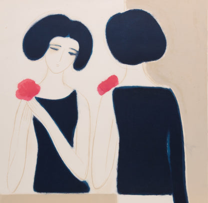 André BRASILIER : Jeune femme au miroir - Lithographie originale signée et dédicacée