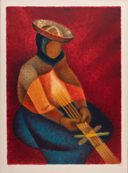 Louis TOFFOLI : Péruvienne qui tisse - Lithographie originale signée