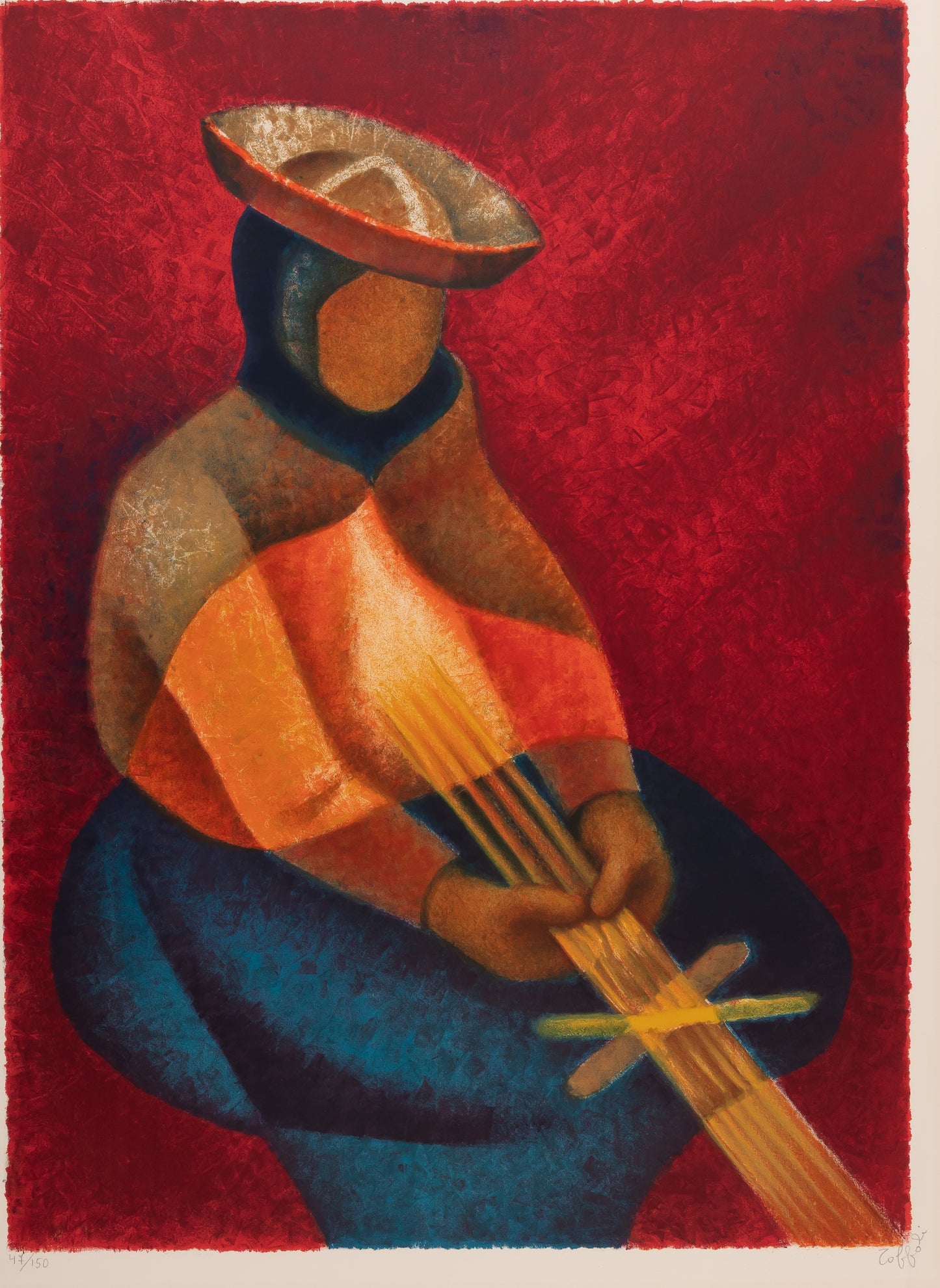 Louis TOFFOLI : Péruvienne qui tisse - Lithographie originale signée