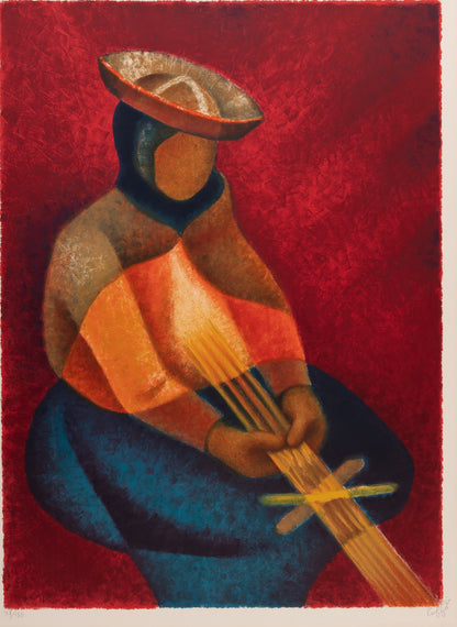 Louis TOFFOLI : Péruvienne qui tisse - Lithographie originale signée