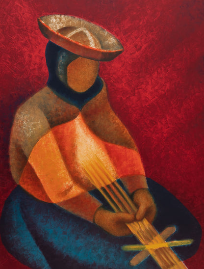 Louis TOFFOLI : Péruvienne qui tisse - Lithographie originale signée