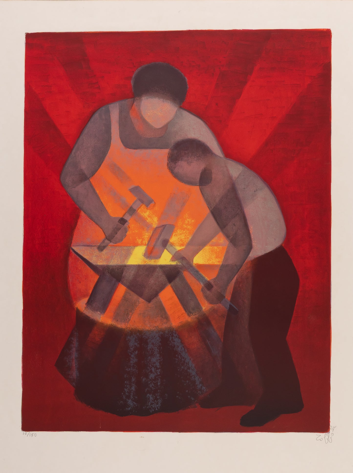 Louis TOFFOLI : L'apprenti forgeron - Lithographie originale signée