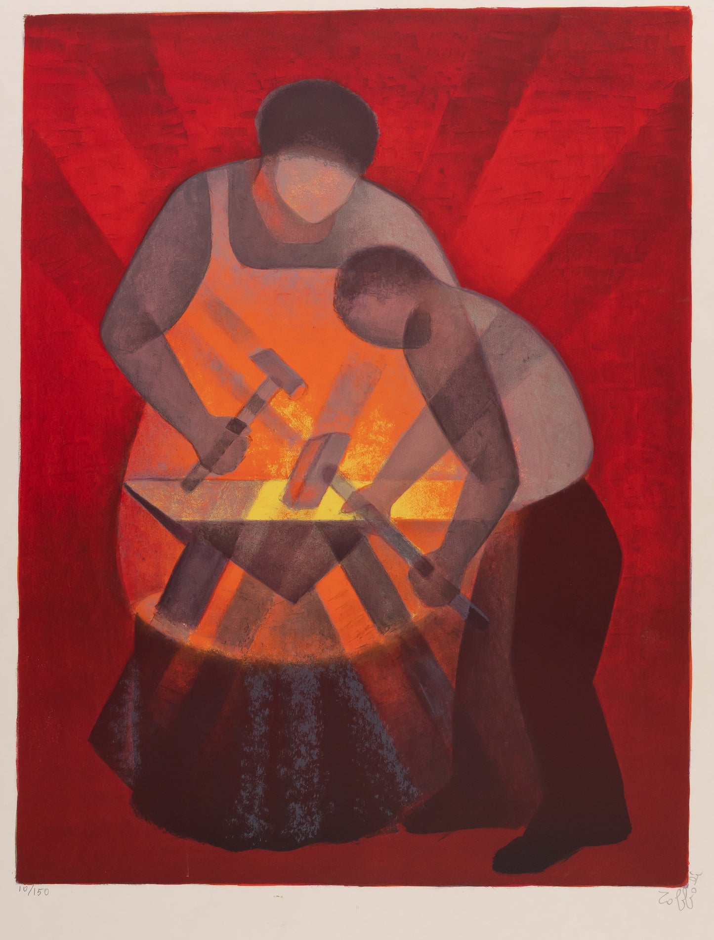 Louis TOFFOLI : L'apprenti forgeron - Lithographie originale signée