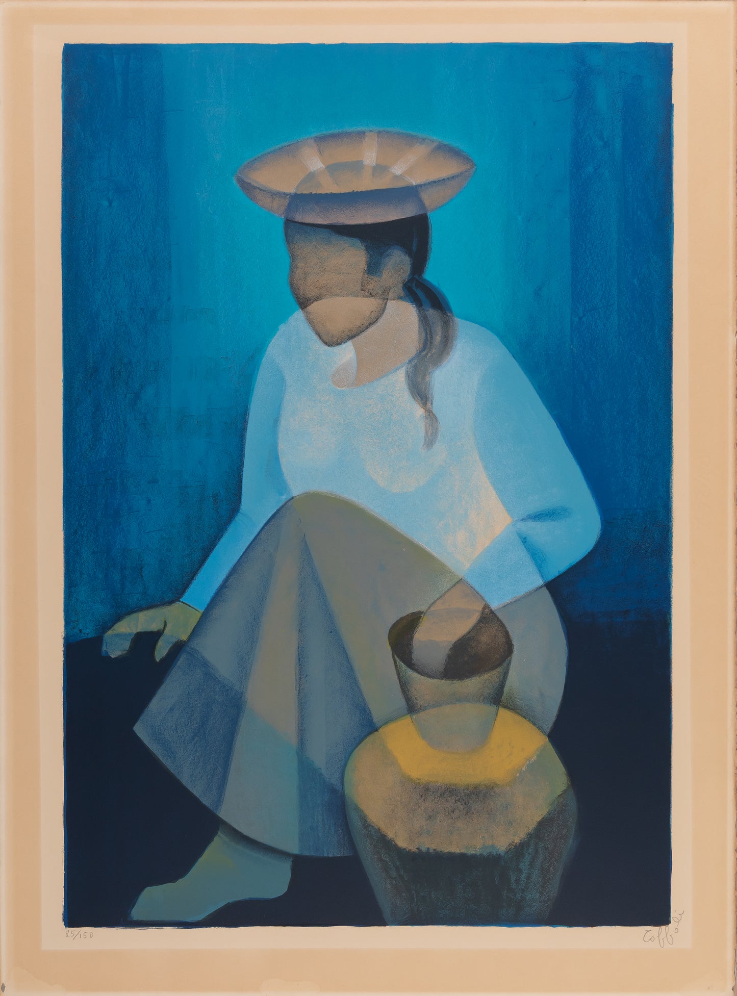 Louis TOFFOLI : Péruvienne à la potiche - Lithographie originale signée