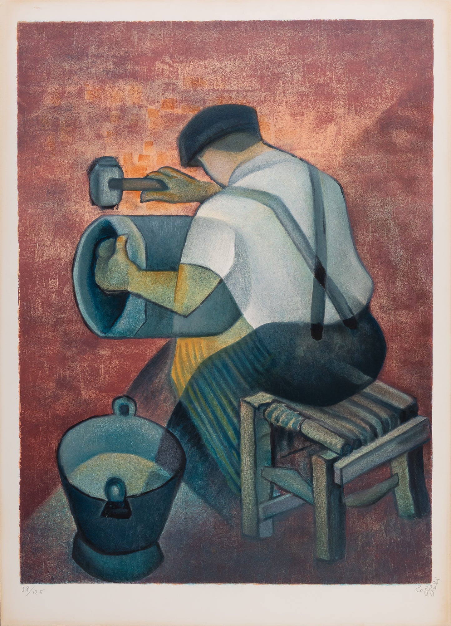 Louis TOFFOLI : Le ferblantier - Lithographie originale signée