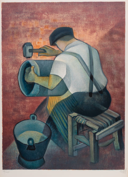 Louis TOFFOLI : Le ferblantier - Lithographie originale signée