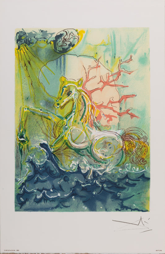 Salvador DALI: Los caballos - Neptuno, litografía firmada