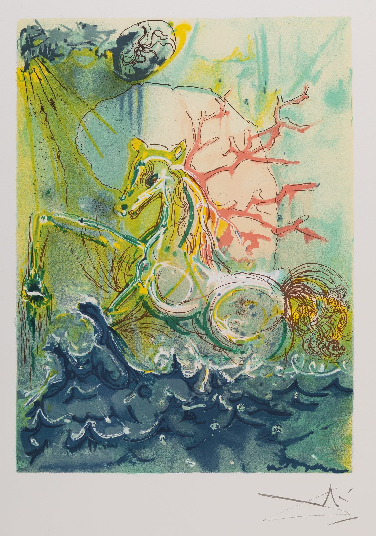 Salvador DALI: Los caballos - Neptuno, litografía firmada