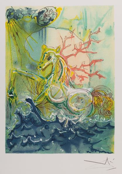 Salvador DALI: Los caballos - Neptuno, litografía firmada