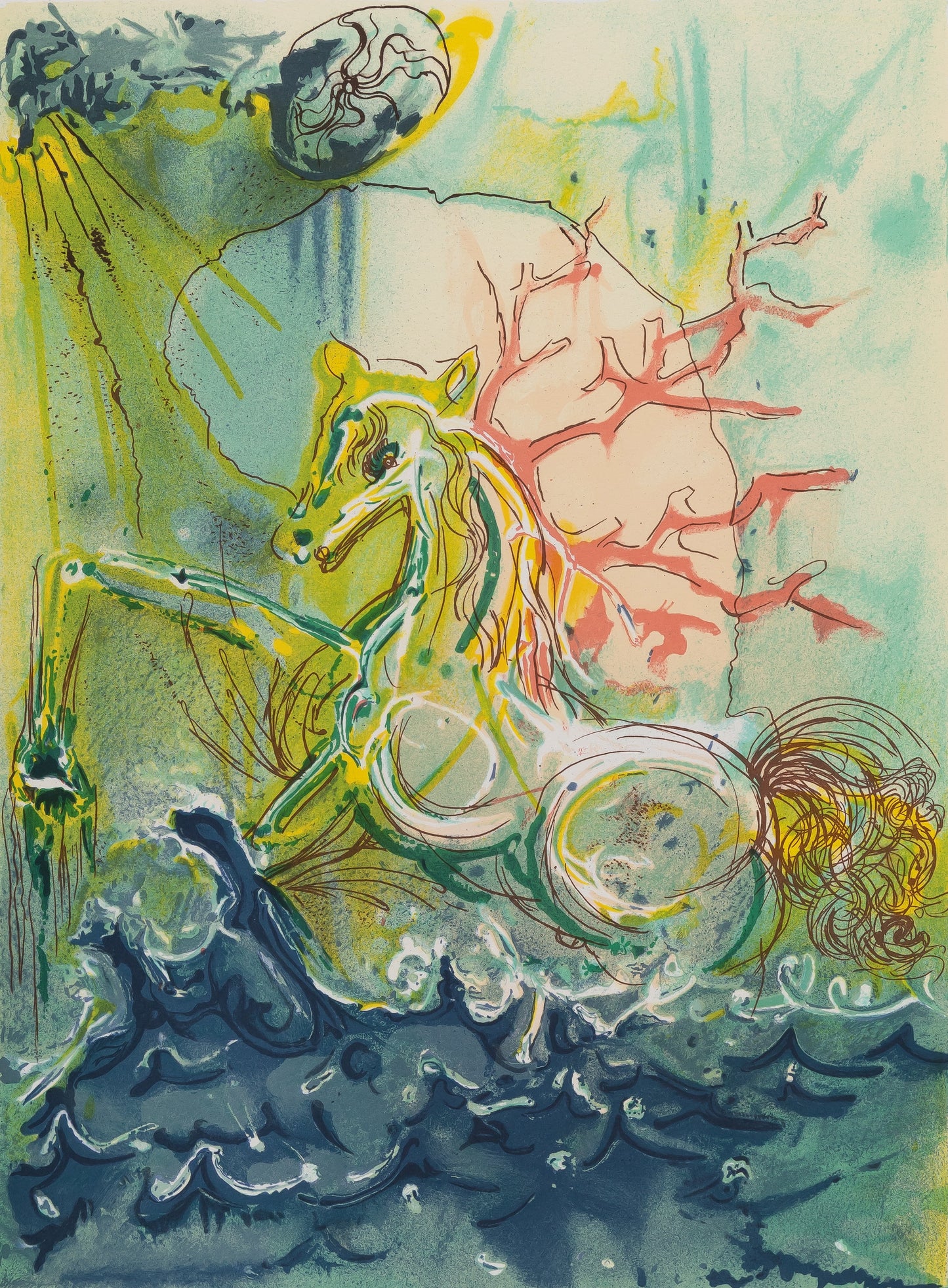 Salvador DALI: Los caballos - Neptuno, litografía firmada
