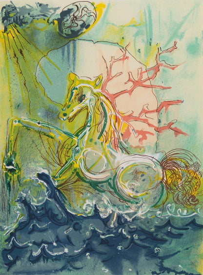 Salvador DALI: Los caballos - Neptuno, litografía firmada