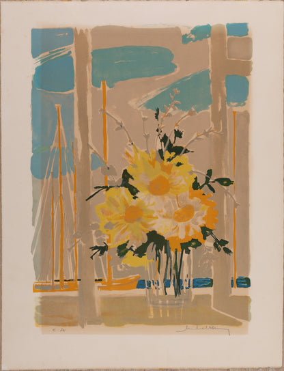 Michel HENRY : Bouquet de fleurs jaunes - Lithographie originale signée