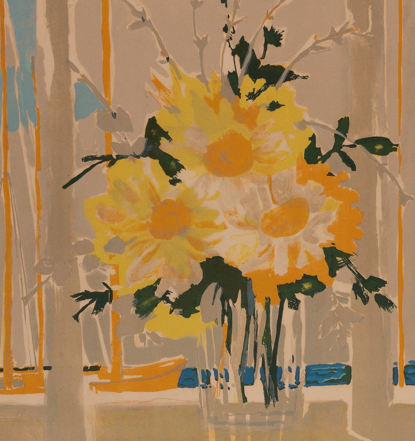 Michel HENRY : Bouquet de fleurs jaunes - Lithographie originale signée