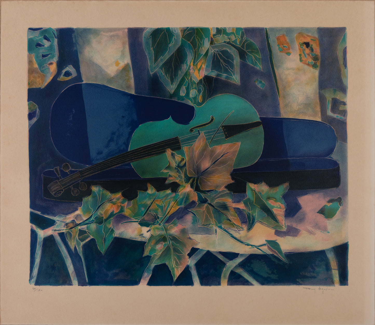 Tony AGOSTINI : Nature morte au violon - Lithographie originale signée