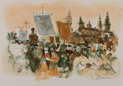 Lucien FONTANAROSA : Procession religieuse en Espagne - Lithographie originale signée