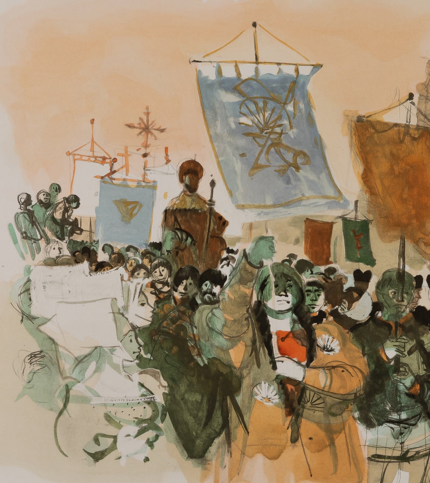 Lucien FONTANAROSA : Procession religieuse en Espagne - Lithographie originale signée