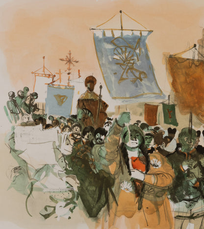 Lucien FONTANAROSA : Procession religieuse en Espagne - Lithographie originale signée